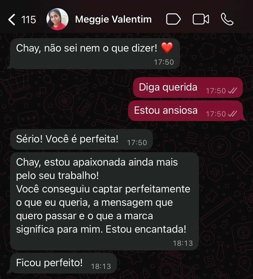 Depoimento de Meggie Valentim: 'Você conseguiu captar perfeitamente o que eu queria'