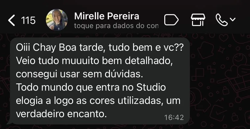 Depoimento de Mirelle Pereira: 'Todo mundo que entra no Studio elogia a logo e as cores'